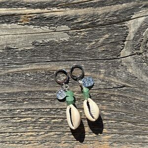 Sea Foam Green Cowrie Seashell Earrings